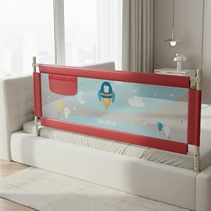 baybee baby bed rail guard 180x63cm bedrail for baby toddlers safety portable kids bedrail safeguard fence with adjustable height  foldable single side bed protector for newborn babies red