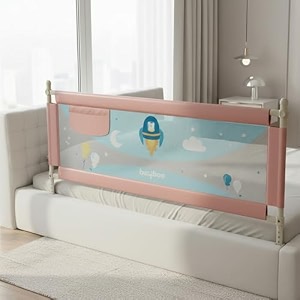 baybee baby bed rail guard 180x63cm bedrail for baby toddlers safety portable kids bedrail safeguard fence with adjustable height  foldable single side bed protector for newborn babies pink