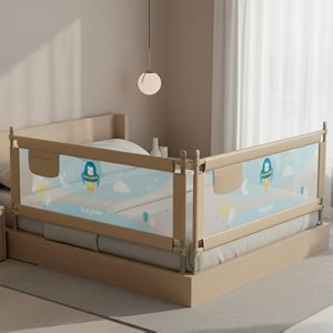 baybee baby bed rail guard 180x63cm bedrail for baby toddlers safety portable kids bedrail safeguard fence with adjustable height  foldable single side bed protector for newborn babies beige