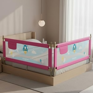baybee baby bed rails guard 150x63 cm bedrail for baby kids safety portable bed rail falling protector fence with adjustable height foldable bed rails for newborn pack of 2 pink