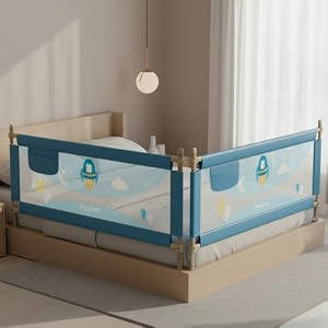 baybee baby bed rail guard 150x63cm bedrail for baby toddlers safety portable kids bedrail safeguard fence with adjustable height  foldable single side bed protector for newborn babies beige