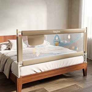 baybee baby bed rails guard 150x63 cm bedrail for baby kids safety portable bed rail falling protector fence with adjustable height foldable bed rails for newborn pack of 2 green