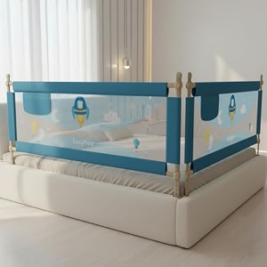 baybee baby bed rails guard 180x63 cm bedrail for baby kids safety portable bed rail falling protector fence with adjustable height foldable beds rail for new born babies pack of 2 blue
