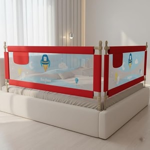 baybee baby bed rails guard 180x63 cm bedrail for baby kids safety portable bed rail falling protector fence with adjustable height foldable bed rails for newborn pack of 2 red