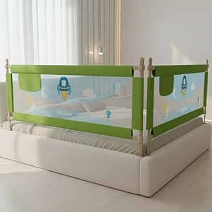baybee baby bed rails guard 180x63 cm bedrail for baby kids safety portable bed rail falling protector fence with adjustable height foldable bed rails for newborn pack of 2 green