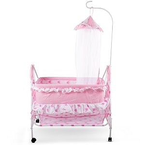baybee clora baby cradle and swing with mosquito net  jhula palna for newborns  360 rotating lockable wheels amp storage basket enhant pink 2