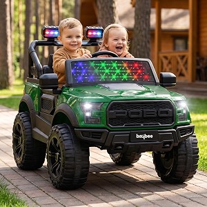 baybee bronco battery operated jeep for kids with parental control  baby ride on electric car with rgb lights music amp swing mode  rechargeable big battery car for kids 3 to 8 years dark green
