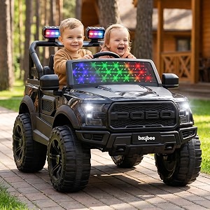 baybee bronco battery operated jeep for kids with parental control  baby ride on electric car with rgb lights music amp swing mode  rechargeable big battery car for kids 3 to 8 years black