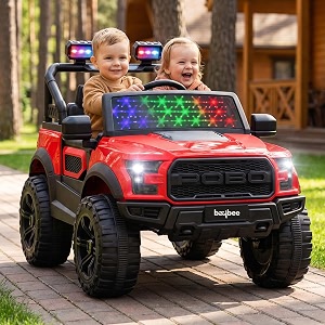 baybee bronco battery operated jeep for kids with parental control  baby ride on electric car with rgb lights music amp swing mode  rechargeable big battery car for kids 3 to 8 years red