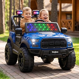 baybee bronco battery operated jeep for kids with parental control  baby ride on electric car with rgb lights music amp swing mode  rechargeable big battery car for kids 3 to 8 years blue