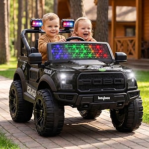baybee bronco battery operated jeep for kids with parental control  baby ride on electric car with rgb lights music amp swing mode  rechargeable big battery car for kids 3 to 8 years police black