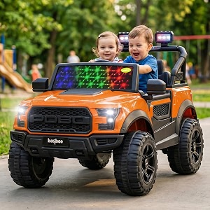 baybee bronco baby battery operated jeep for kids  ride on toy electric car with led lights amp music  rechargeable battery big cars with parental control  kids car to drive 3 to 8 years orange
