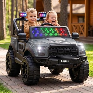 baybee bronco battery operated jeep for kids with parental control  baby ride on electric car with rgb lights music amp swing mode  rechargeable big battery car for kids 3 to 8 years grey