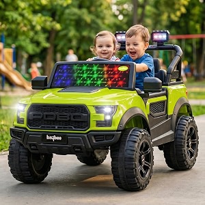 baybee bronco baby battery operated jeep for kids  ride on toy electric car with led lights amp music  rechargeable battery big cars with parental control  kids car to drive 3 to 8 years green