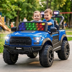 baybee bronco baby battery operated jeep for kids  ride on toy electric car with led lights amp music  rechargeable battery big cars with parental control  kids car to drive 3 to 8 years blue