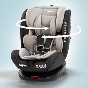 baybee convertible isofix car seat for baby 360 rotatable kids car seat for 0 to 12 years with 5 point safety harness 3 recline positions amp adjustable headrest  ece r4404 safety certified grey