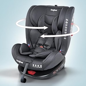 baybee convertible isofix car seat for baby 360 rotatable kids car seat for 0 to 12 years with 5 point safety harness 3 recline positions amp adjustable headrest  ece r4404 safety certified black