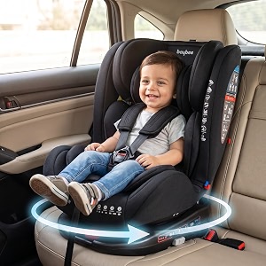 baybee convertible isofix car seat for baby 360 rotatable kids car seat for 0 to 12 years with 5 point safety harness 3 recline positions amp adjustable headrest  ece r4404 safety certified pure black