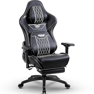 drogo ergonomic gaming chair with 4d armrest adjustable seat pu leather amp foot rest  high back computer chair with large head amp lumbar support pillow  home amp office chair with full recline black
