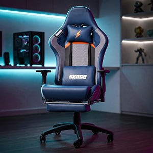 baybee drogo racer pro ergonomic gaming chair with footrest breathable fabric adjustable seat amp 3d arm rest  head amp massager lumbar support pillow  home amp office chair with full recline blue