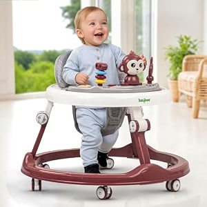 baybee baby walker for kids with 4-level height adjustment foldable design food tray amp musical toy bar  round activity walker for babies 618 months brown
