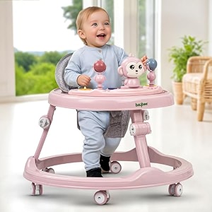 baybee baby walker for kids with 4-level height adjustment foldable design food tray amp musical toy bar  round activity walker for babies 618 months blue