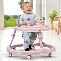 Baybee Baby Walker for Kids with 4-Level Height Adjustment, Foldable Design, Food Tray &amp; Musical Toy Bar | Round Activity Walker for Babies 6–18 Months (Blue)