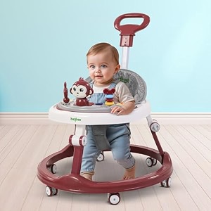 baybee drono pro baby walker for kids with push handle 4-level height adjustment musical toy bar  round activity walker for babies 618 months red
