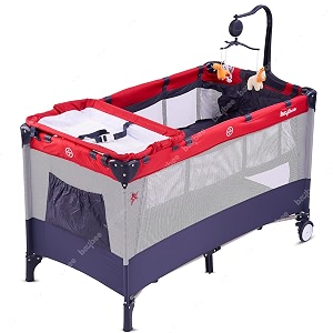 baybee baby playpen playard - cradle for baby smart folding baby cot portable travel baby bed cot - convertible crib for kids little hut red