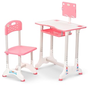 baybee height adjustable powder coated study table and chair set for kids 2 years boys amp girlsergonomic desk with book holderstorage drawer amp footrestperfect for readingwriting amp studying pink