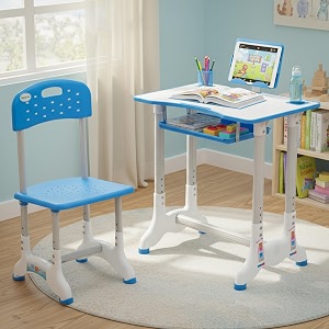 baybee kids study table with chair set for baby 2 years  3 level height adjustable baby study table set  ergonomic kids table desk chair with book storage drawer tablet pen amp bottle holder blue