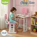 BAYBEE Study Table and Chair Set for Kids 2+ Years Boys & Girls | Height Adjustable Study Desk with Book Holder, Storage Drawer & Footrest | Ergonomic Kids Study Table for Reading & Writing (Pink)