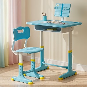 baybee study table with chair for kids 2 years boys amp girls  3 level height adjustable baby desk table set  ergonomic kids table desk chair with book storage tablet pen amp bottle holder blue