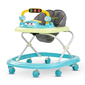 baybee luno baby walker for kids foldable kids walker with 3 height adjustable amptray  walker for baby with removeable musical toys  kids activity walker  walker baby 6-18 months boys girls blue
