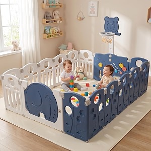 baybee 2 in 1 foldable kids playpen for babies  baby play area indoor setup with basketball set sensory toys safety lock amp double knob  outdoor play pen for kids for 0-5 years  baby activity playards for 0-5 years 16 panels