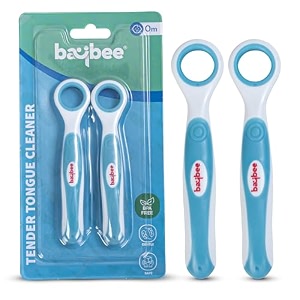 baybee soft silicone baby tongue cleaner bpa free oral care with anti chock shield  infant flexible tongue brush for kids 6 months blue