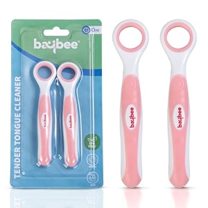 baybee soft silicone baby tongue cleaner bpa free oral care with anti chock shield  infant flexible tongue brush for kids 6 months pink