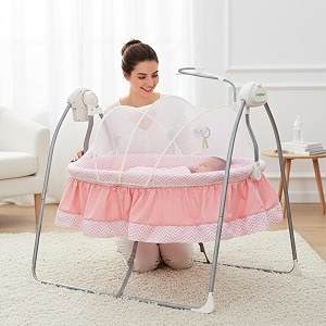 baybee wanda automatic electric baby swing cradle for new born baby  3 swing levels amp timer  remote amp manual control  mosquito net amp toy bar  folding jhula for 0 to 2 years pink