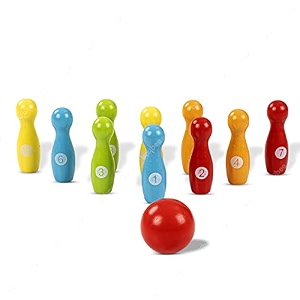 baybee wooden bowling game set kids toys with 10 bottles numbers amp ball indoor and outdoor sports games for children board game baby toys for childern boys girls 3 years bowling with number