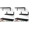 BAYKA Wall Mounted Floating Shelves, Wood Floating Wall Shelf for Books & Decor, Small Space-Saving Display & Organizer（Black，Set of 3） (Pack of 2)