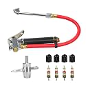 Bayonet-Style Tire Inflator with Pressure Gauge, 20-120 PSI Tire Inflator Gauge with 4 Way Tool & Valve Cores, 1/4" NPT Air Inlet Chuck Tire Inflator Gauge with 13" Hose （Black）