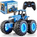 BAYSING Remote Control Monster Tractor Toy, Blue Light Up Monster Truck Toy