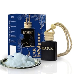 bazuki car perfume hanging pod 10 ml camphora fragrance car air freshener natural essential fragrance oils in black glass bottle with wooden diffuser lid long lasting upto 60 days