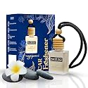 Bazuki Car Perfume Hanging Pod 10 ml | Jasmine Car Air Freshener | White Glass Bottle with Wooden Diffuser Cap | Natural Essential Oil | Long Lasting up to 60 Days | Refillable &amp; Leak-Proof Design