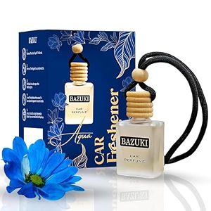 bazuki car perfume hanging pod 10 ml  jasmine car air freshener  white glass bottle with wooden diffuser cap  natural essential oil  long lasting up to 60 days  refillable amp leak-proof design