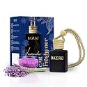 Bazuki Lavender Car Perfume Pod | 10 ml Hanging Air Freshener for Car Interior | Wooden Diffuser Lid &amp; Natural Essential Oil | Stylish Black Bottle | Up to 60 Days Long-Lasting Car Fragrance