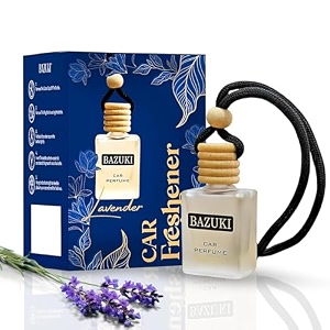 bazuki car perfume hanging pod 10 ml  jasmine car air freshener  white glass bottle with wooden diffuser cap  natural essential oil  long lasting up to 60 days  refillable amp leak-proof design