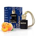 Bazuki Car Perfume Hanging Pod 10 ml | Peach Car Air Freshener with Essential Oils | Black Glass Bottle &amp; Wooden Diffuser Lid | Long Lasting Fragrance up to 60 Days Refillable &amp; Leak-Proof Design
