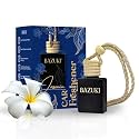 Bazuki Car Perfume Hanging Pod 10 ml | Jasmine Car Air Freshener | Black Glass Bottle with Wooden Diffuser Cap | Natural Essential Oil | Long Lasting up to 60 Days | Refillable &amp; Leak-Proof Design