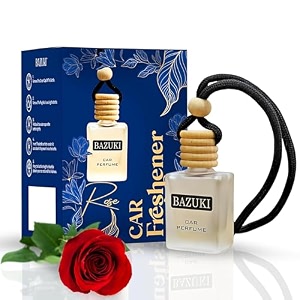 bazuki car perfume hanging pod 10 ml  jasmine car air freshener  white glass bottle with wooden diffuser cap  natural essential oil  long lasting up to 60 days  refillable amp leak-proof design